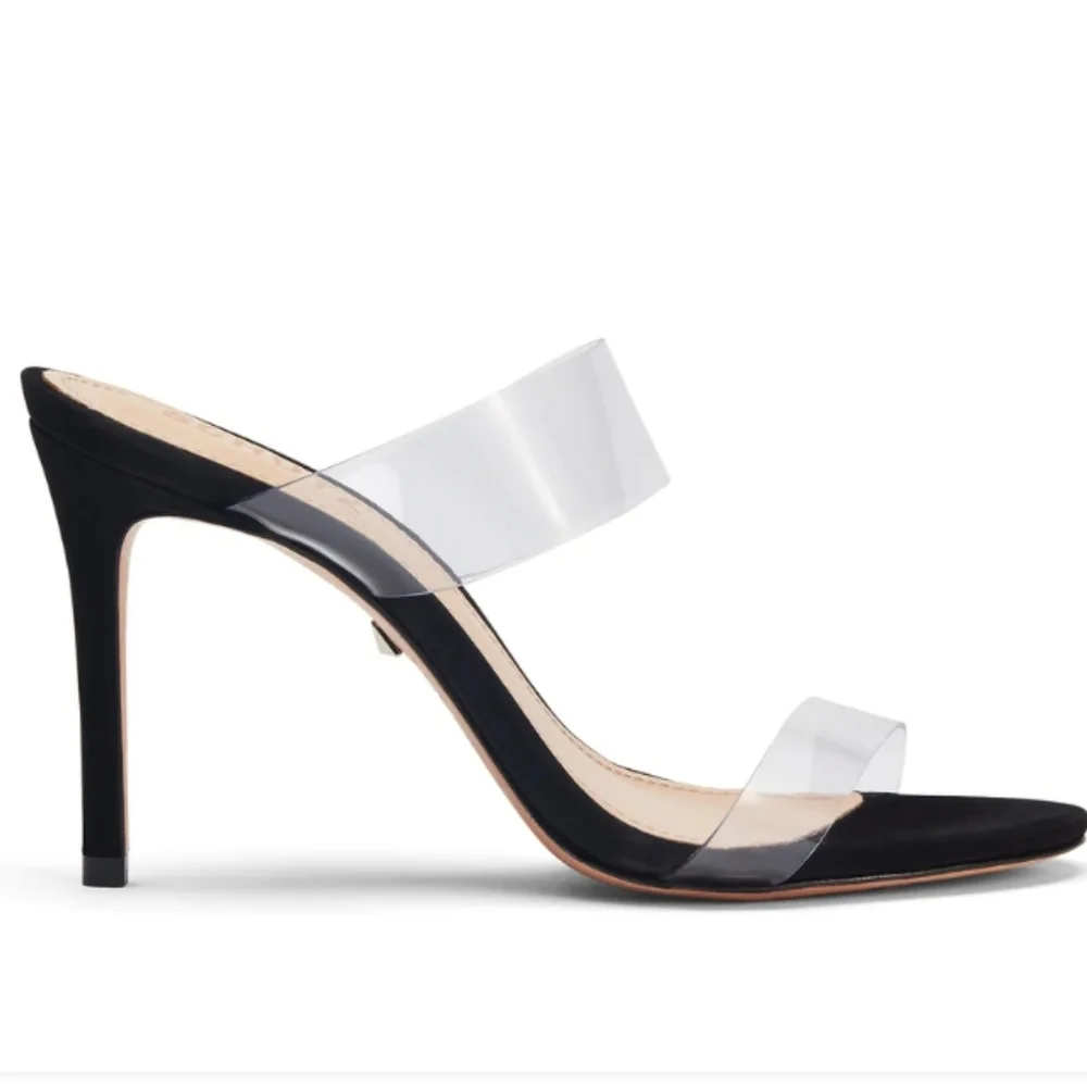 Schutz Ariella Clear Strap Slide Sandals Black 7 - Picture 1 of 6